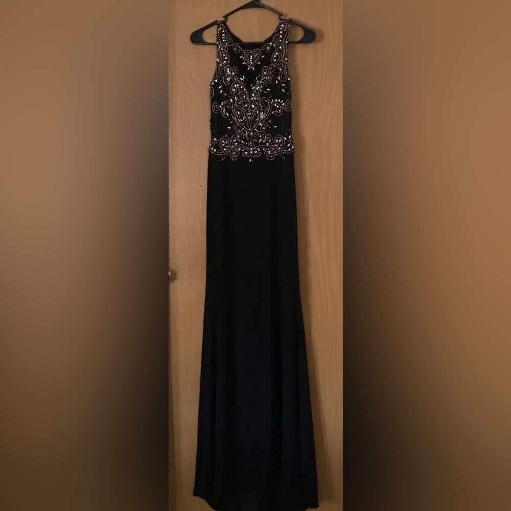 GUC Stunning GLS black/gold beaded jeweled dress Size XS/S tall